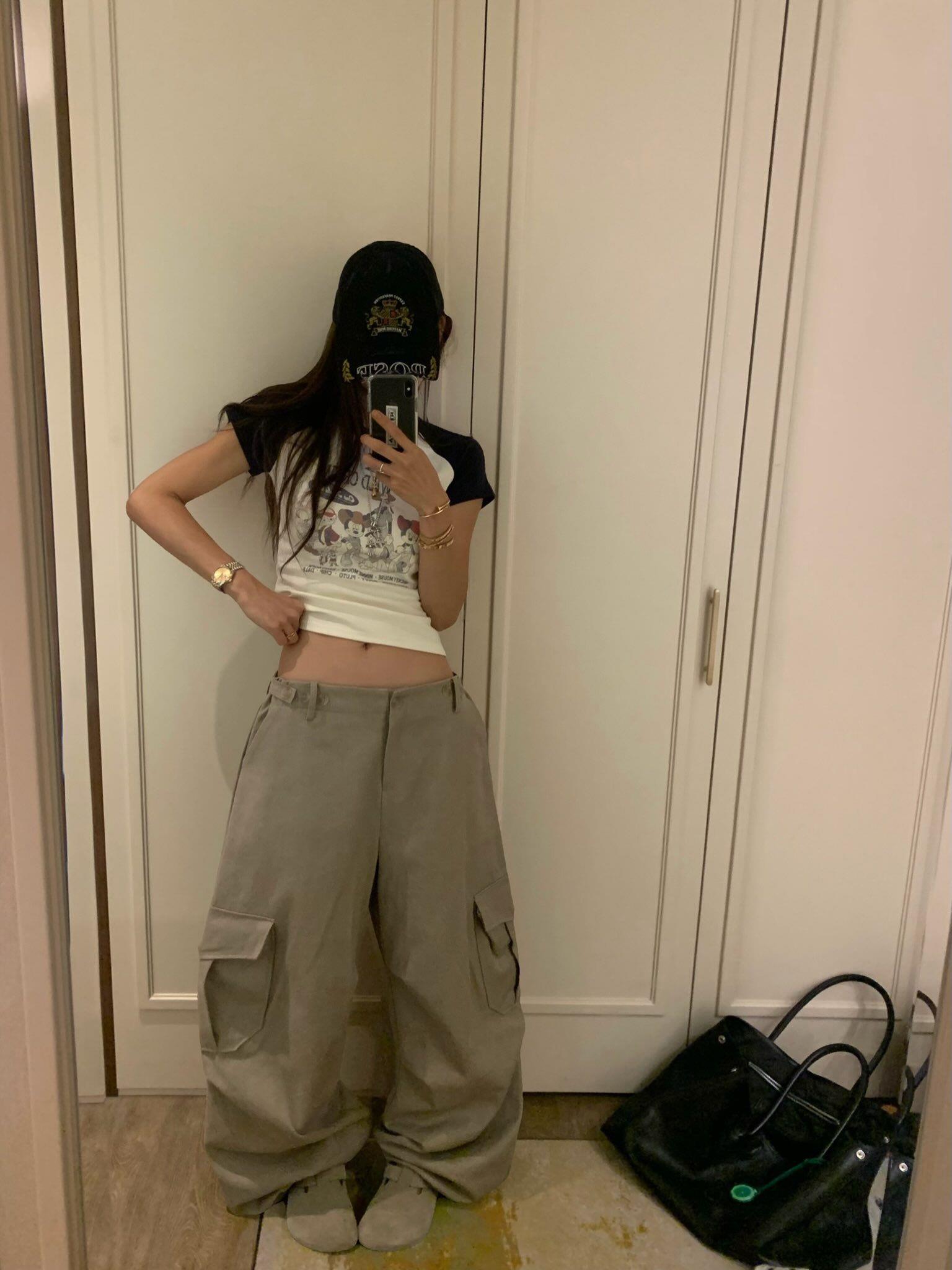 工裝澎感寬長褲
