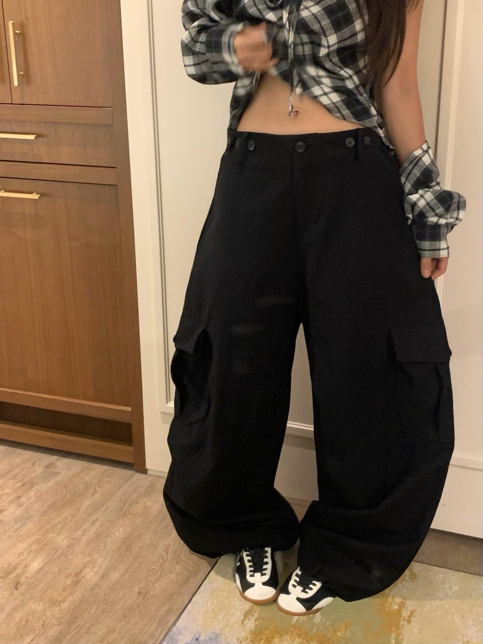 工裝澎感寬長褲