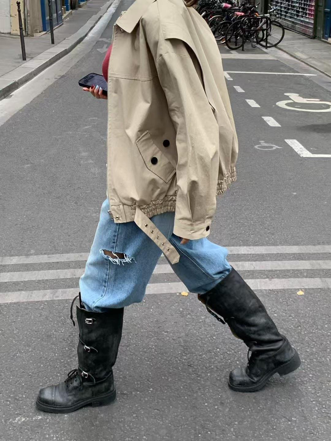 側割破牛仔長褲