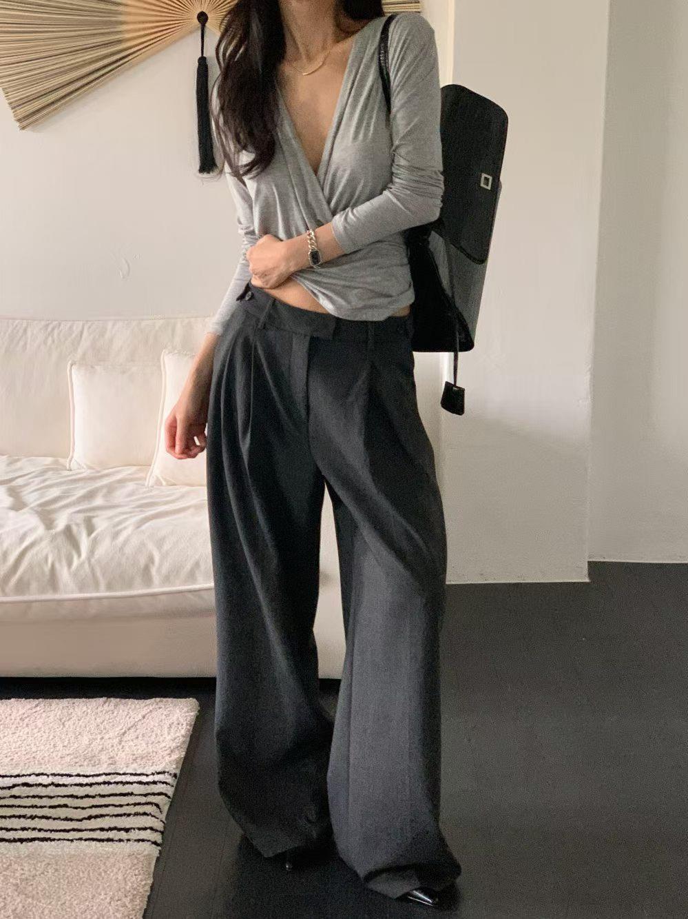 歐美大V領長袖上衣