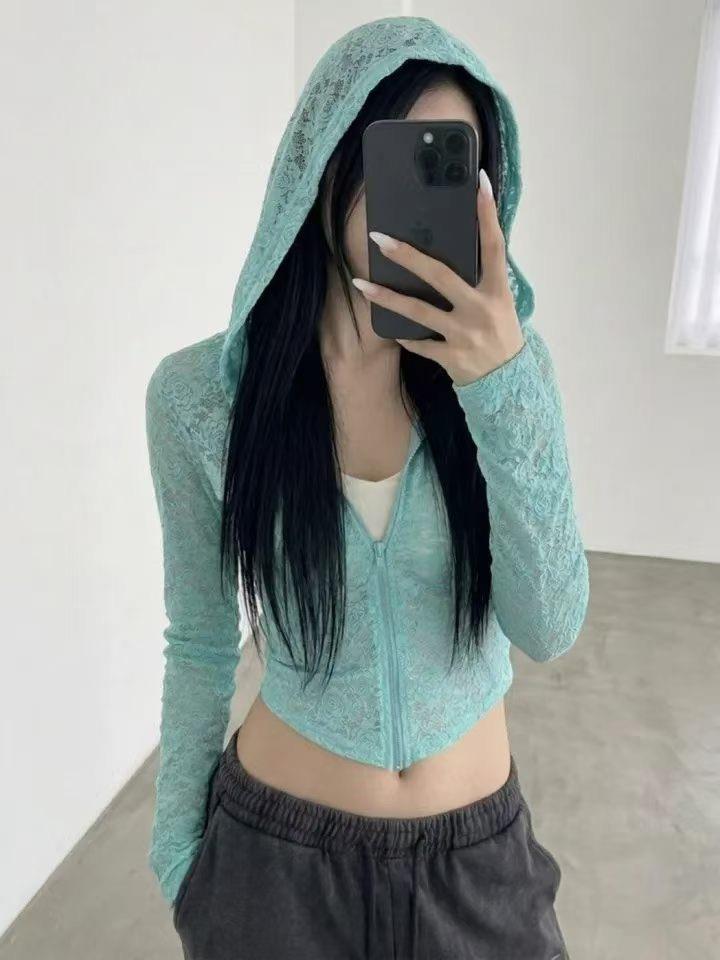 花朵蕾絲連帽外套
