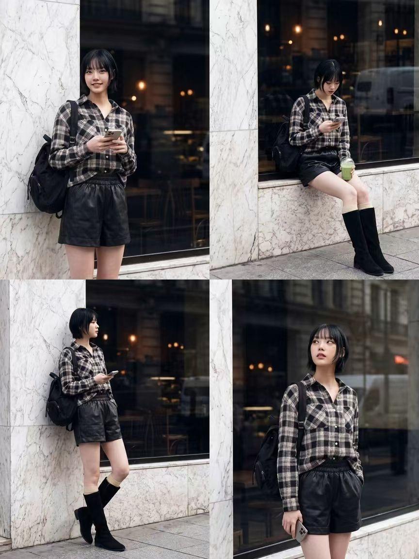 單口袋白扣格紋襯衫