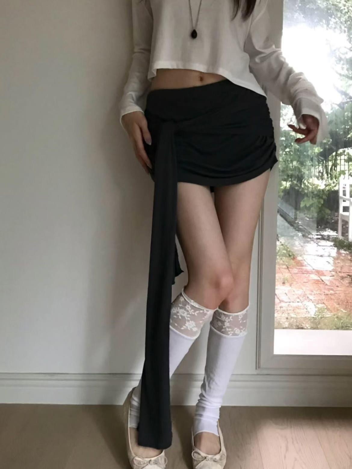 綁帶彈性包臀短裙