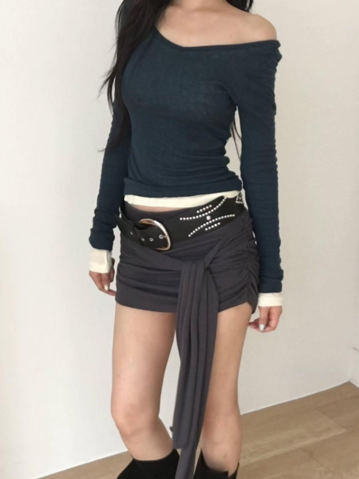 綁帶彈性包臀短裙