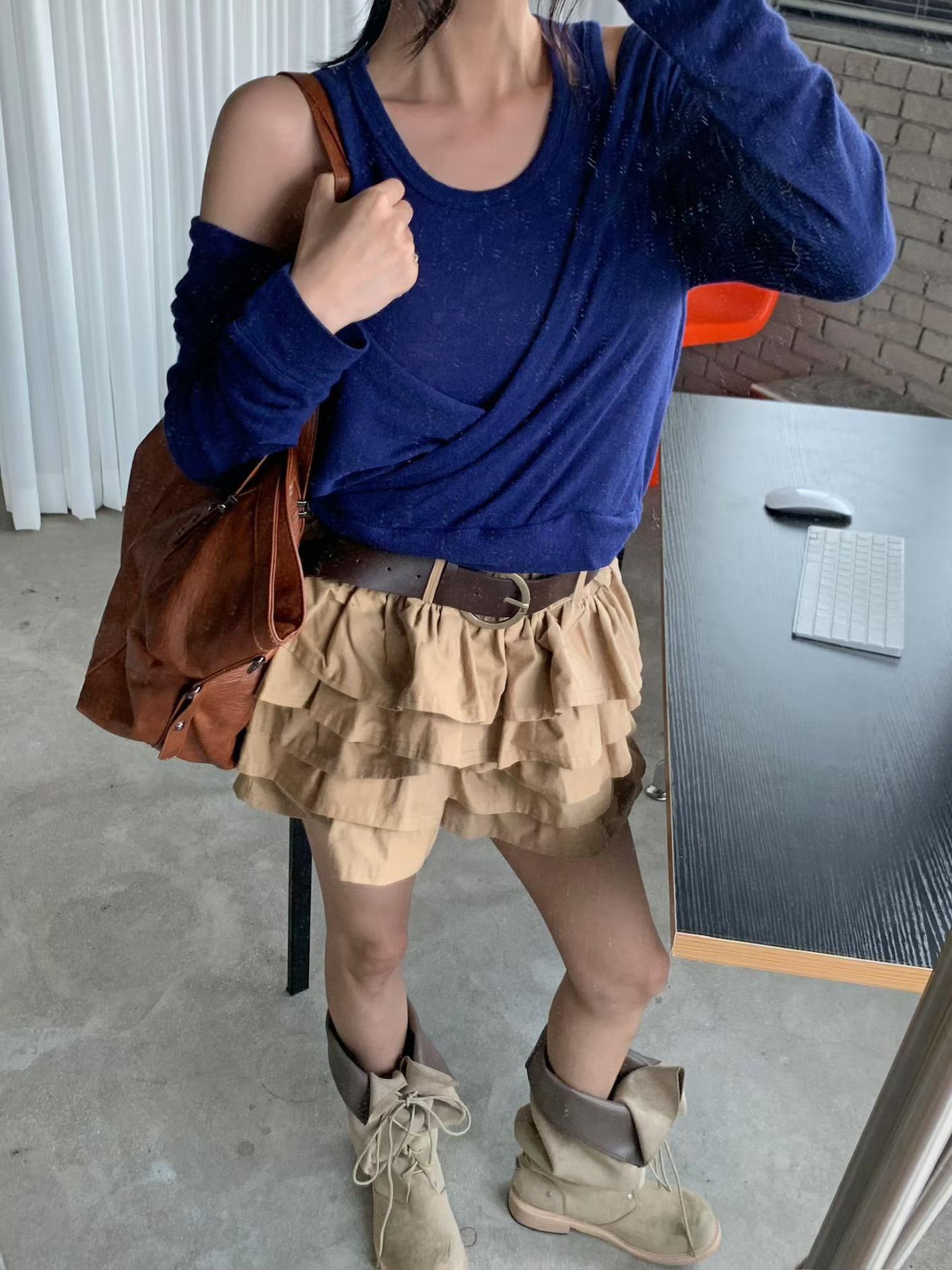 假兩件長袖透膚上衣