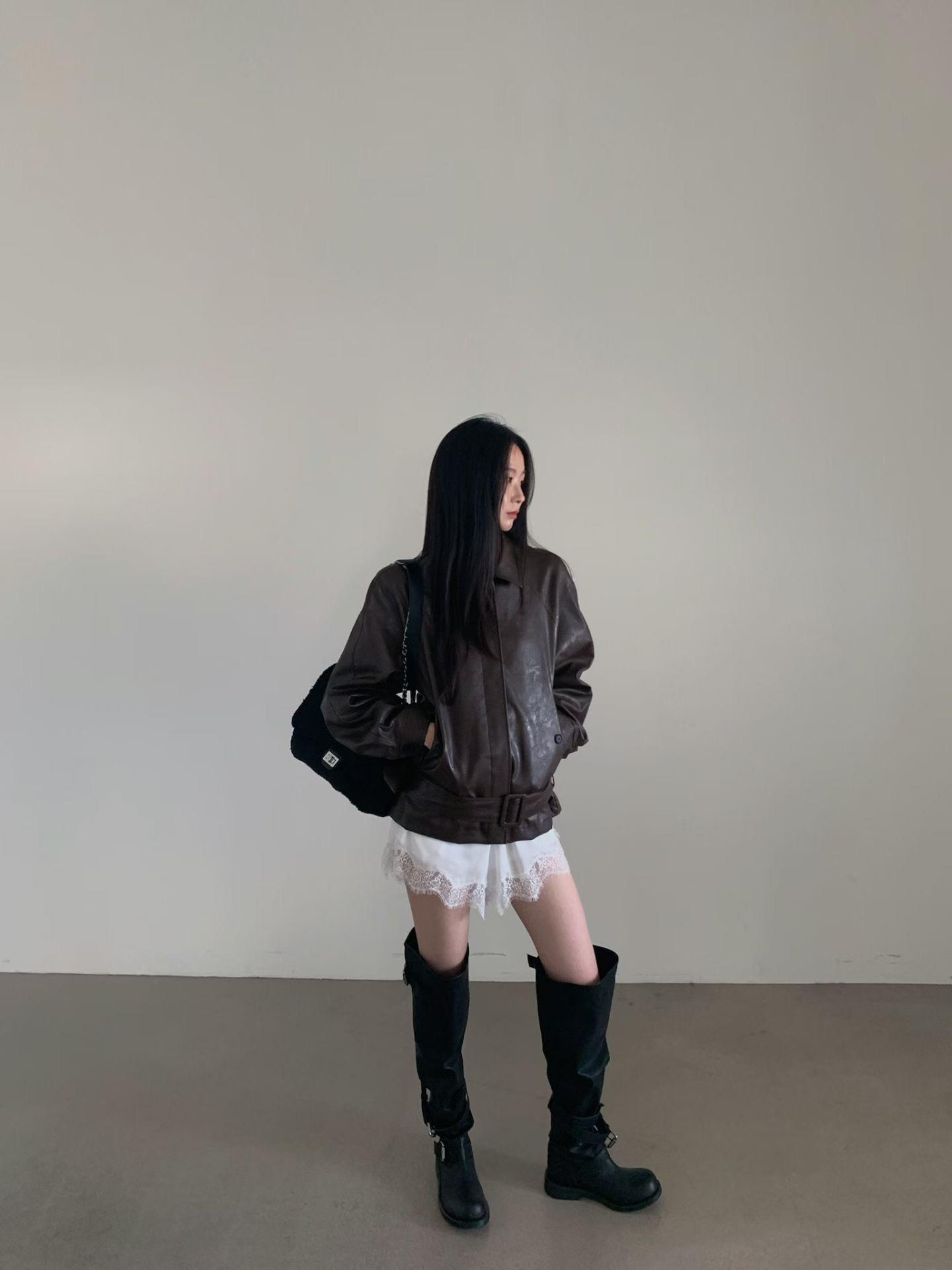 風衣款皮革外套