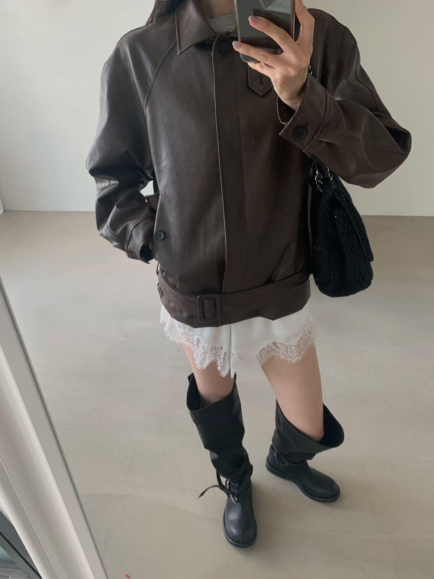 風衣款皮革外套