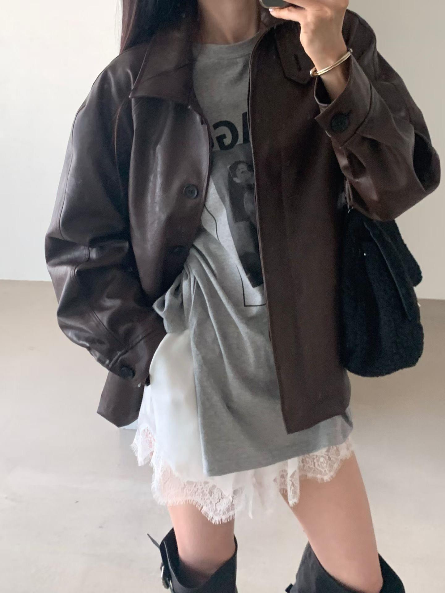 風衣款皮革外套