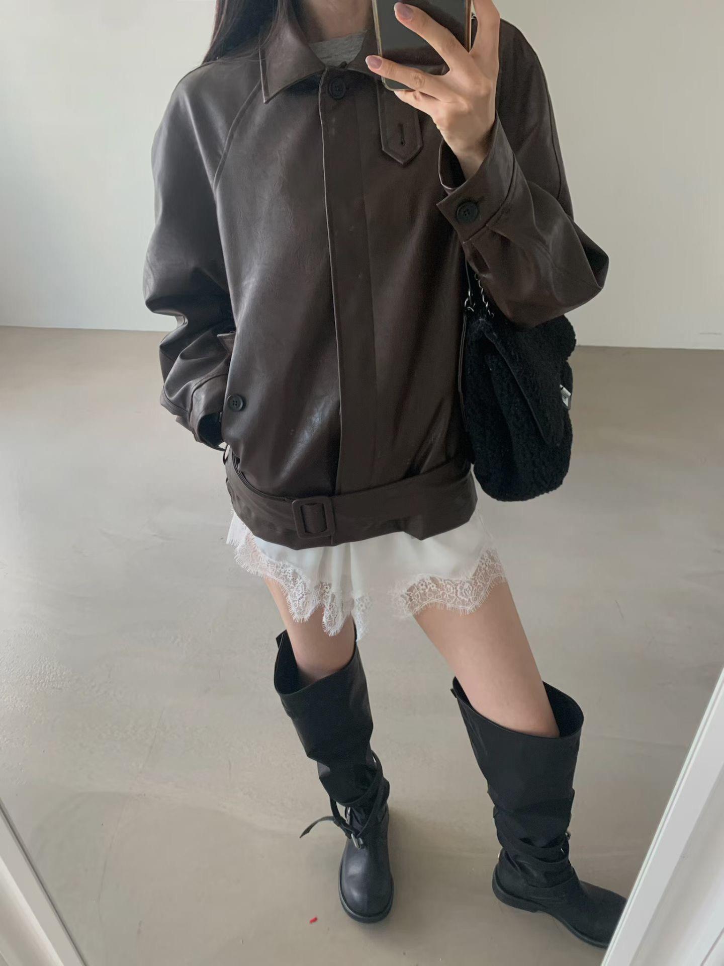 風衣款皮革外套