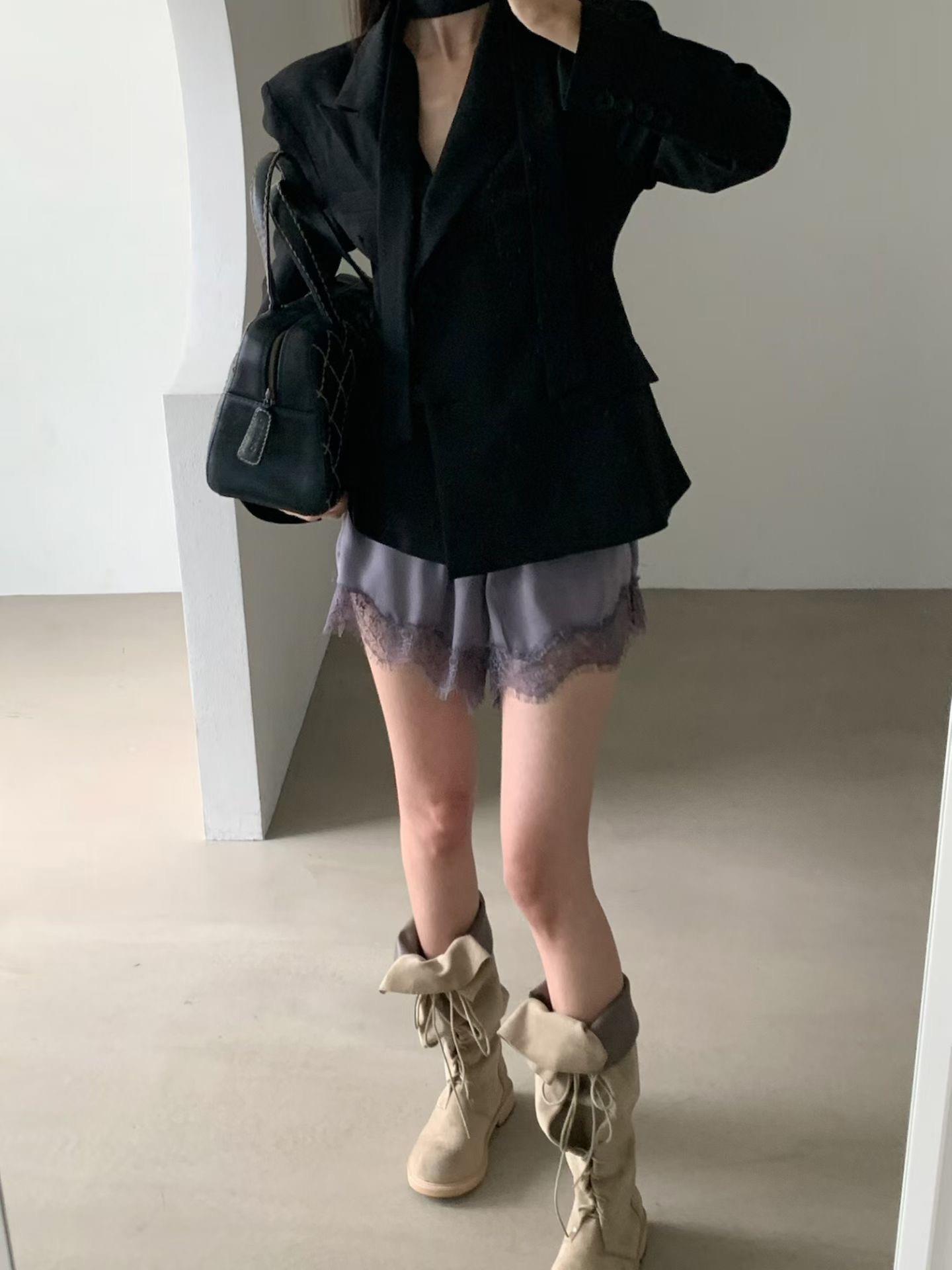 拼紗蕾絲垂墜短褲