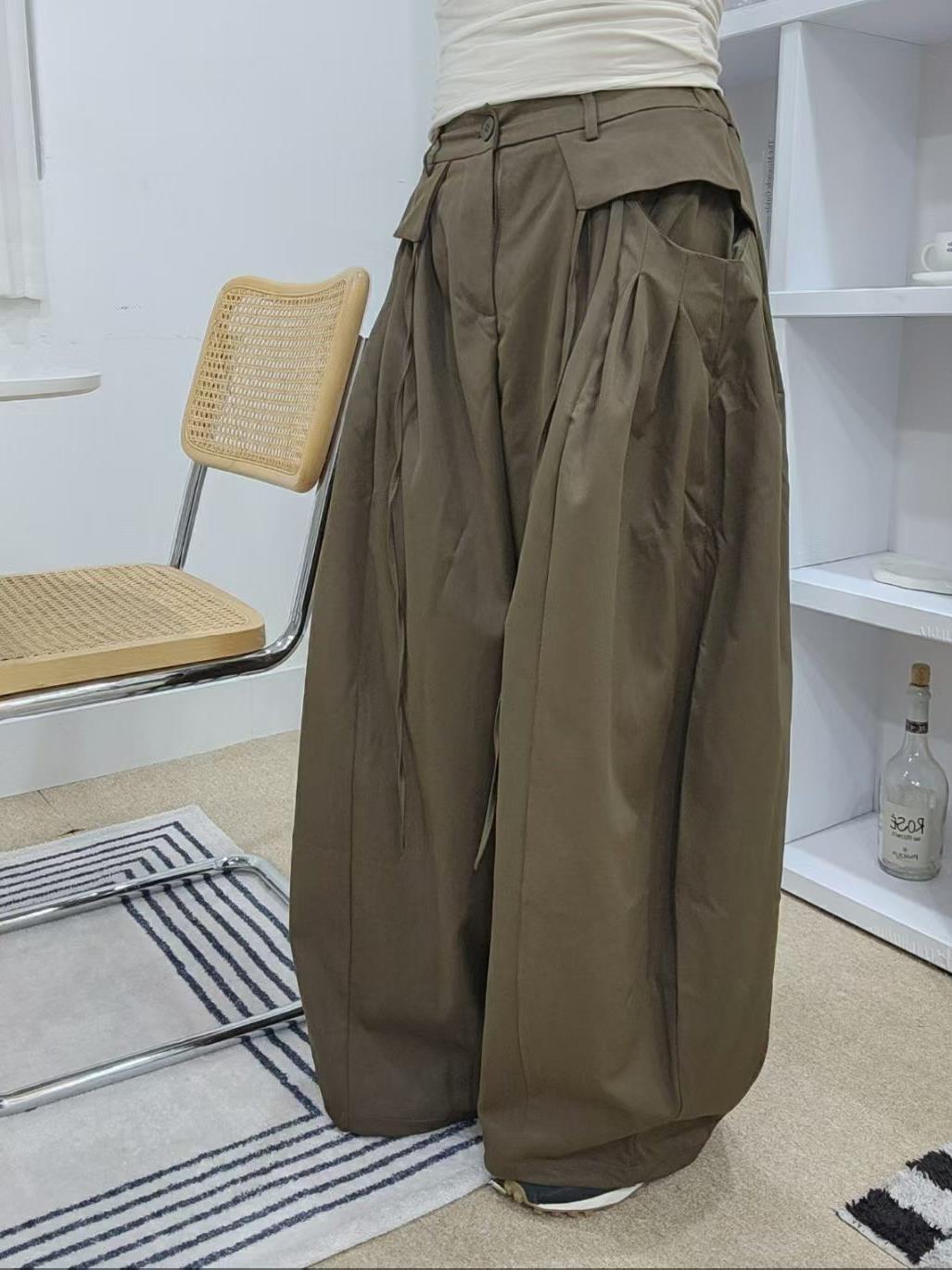雙造型口袋寬長褲
