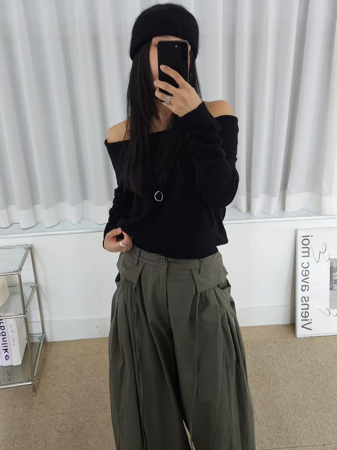 雙造型口袋寬長褲