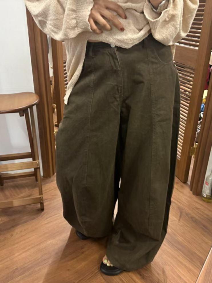 水洗棉復古彎刀長褲