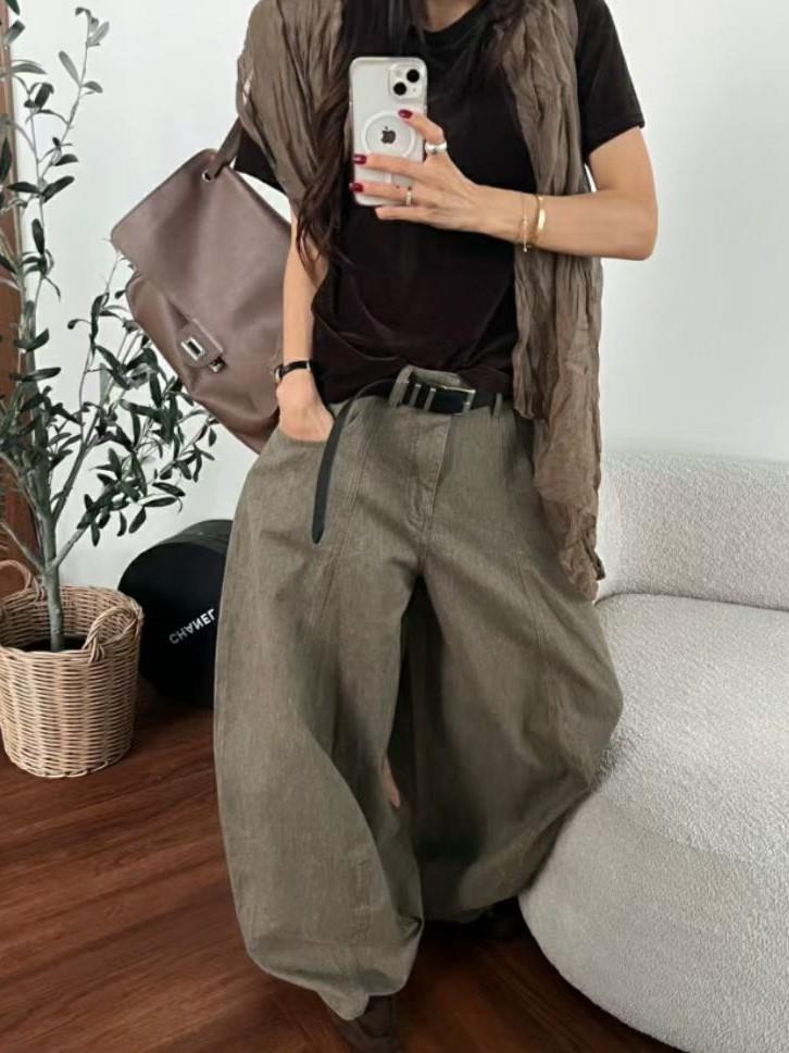 水洗棉復古彎刀長褲