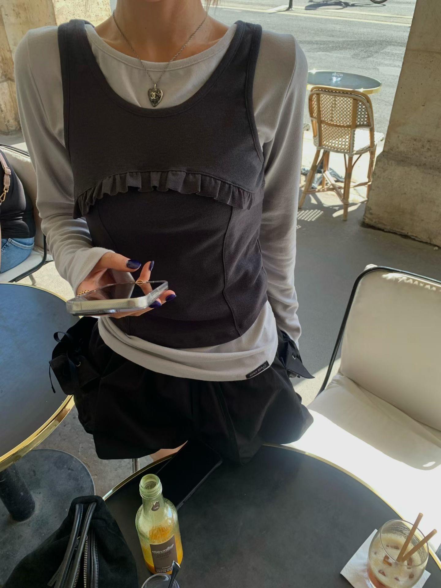 荷葉滾邊外磨毛背心